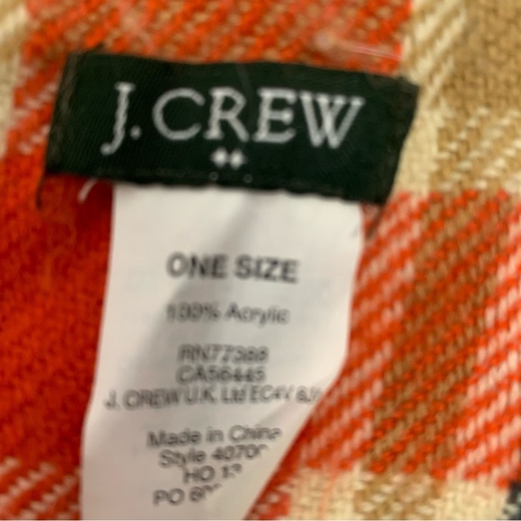 J Crew Scarf Wrap Shaw Plaid  Fringe Boho Preppy 26' X 70"  Lightweight Raw Hem - Picture 6 of 7
